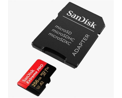 Карта памяти SanDisk Extreme PRO SDSQXCD-256G-GN6MA microSD, 256Gb, UHS Class 3, Class 10, чтение до 170 Мб/с, с адаптером
