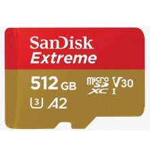 Карта памяти SanDisk Extreme SDSQXAV-512G-GN6MN microSD, 512Gb, UHS Class 3, Class 10, чтение до 190 Мб/с, без адаптера                                                                                                                                   