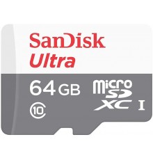 Карта памяти SanDisk Ultra SDSQUAB-064G-GN6MN microSD, 64Gb, UHS-I (U1), Class 10, чтение до 120 Мб/с, без адаптера                                                                                                                                       