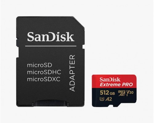 Карта памяти SanDisk Extreme PRO SDSQXCD-512G-GN6MA microSD, 512Gb, UHS Class 3, Class 10, чтение до 170 Мб/с, с адаптером