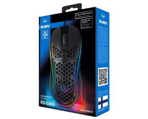 Мышь Sven RX-G860 SV-017699 оптическая, проводная, 12800 dpi, USB, 8 кн., RGB подсветка, цвет  черный