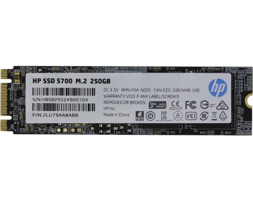 Накопитель HP S700 Series 2LU79AA SSD, M.2, 250Gb, SATA III, чтение  560 Мб/сек, запись  510 Мб/сек, 3D NAND, 145 TBW