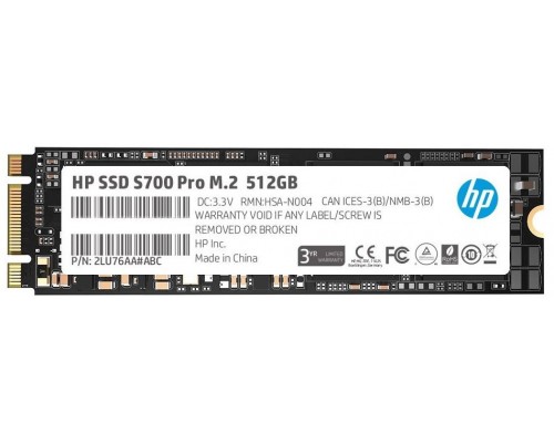 Накопитель HP S700 Pro Series 2LU76AA SSD, M.2, 512Gb, SATA III, чтение  564 Мб/сек, запись  504 Мб/сек, 3D NAND, 340 TBW