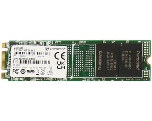 Накопитель Transcend MTS825S TS250GMTS825S SSD, M.2, 250Gb, SATA-III, чтение  500 Мб/сек, запись  330 Мб/сек, 3D NAND, TRIM, 90 TBW