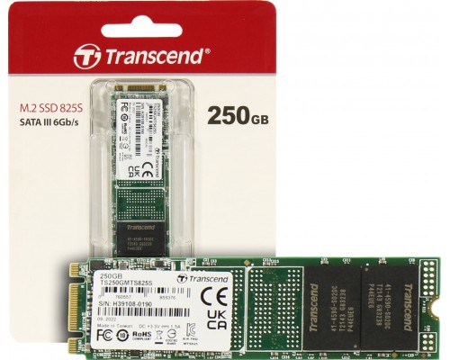 Накопитель Transcend MTS825S TS250GMTS825S SSD, M.2, 250Gb, SATA-III, чтение  500 Мб/сек, запись  330 Мб/сек, 3D NAND, TRIM, 90 TBW