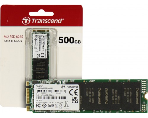 Накопитель Transcend MTS825S TS500GMTS825S SSD, M.2, 500Gb, SATA-III, чтение  530 Мб/сек, запись  480 Мб/сек, 3D NAND, 180 TBW