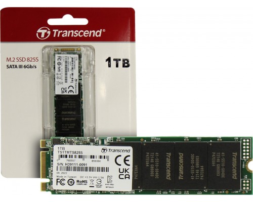 Накопитель Transcend MTS825 TS1TMTS825S SSD, M.2, 1.0Tb, SATA-III, чтение  550 Мб/сек, запись  500 Мб/сек, 3D NAND, TRIM, 360 TBW
