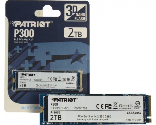 Накопитель Patriot P300 P300P2TBM28 SSD, M.2, 2.0Tb, PCI-E x4, чтение  2100 Мб/сек, запись  1650 Мб/сек, 3D NAND, 960 TBW