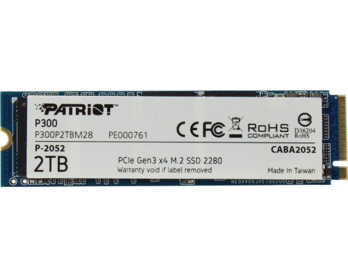 Накопитель Patriot P300 P300P2TBM28 SSD, M.2, 2.0Tb, PCI-E x4, чтение  2100 Мб/сек, запись  1650 Мб/сек, 3D NAND, 960 TBW