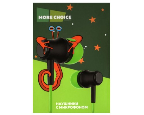 Наушники More choice G36 Green проводные, вкладыши, 20-20000 Гц, 16 Ом, 100 дБ, mini jack 3.5 мм, с микрофоном, зеленые/черные