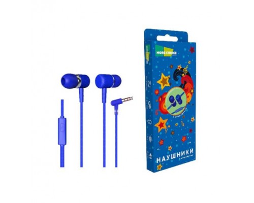 Наушники More choice G24 Blue проводные, вкладыши, 20-20000 Гц, 16 Ом, 95 дБ, mini jack 3.5 мм, с микрофоном, синие