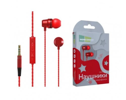 Наушники More choice P71 Red проводные, вкладыши, 20-20000 Гц, 32 Ом, 110 дБ, mini jack 3.5 мм, с микрофоном, красные