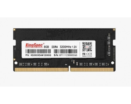 Оперативная память 8GB Kingspec KS3200D4N12008G DDR4, 3200 MHz, 25600 Мб/с, CL17, 1.2 В (SO-DIMM)