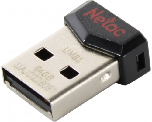 Флеш карта Netac UM81 NT03UM81N-064G-20BK 64Gb, USB2.0, Ultra compact, пластик, черная