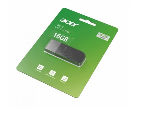 Флеш карта Acer UP200-16G-BL BL.9BWWA.509 black 16Gb, USB 2.0, с колпачком, пластик, черная
