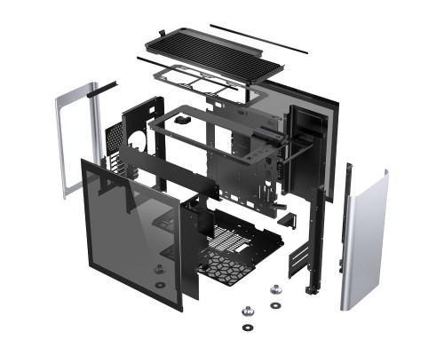 Корпус JONSBO Jonsplus i400-G Silver без БП, боковые панели из закаленного стекла, mini-ITX, micro-ATX, ATX, серебристый