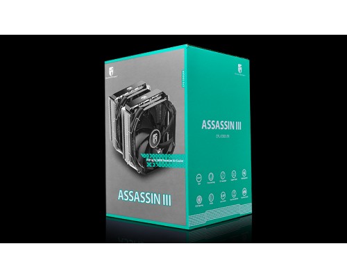 Кулер DEEPCOOL ASSASSIN III LGA20XX/1366/115X/AM4/AM3/+/AM2/+/FM2/+/FM1 (6шт/кор,TDP 280W, PWM, DUAL FAN 140mm, DUAL Heatsink, 7 Heatpipe, Copper Base) RET