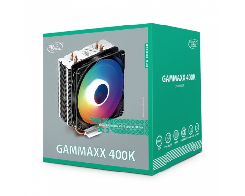 Вентилятор GAMMAXX 400K RTL  (708131) (Height 155mm, 6mm x 4pcs, Fan 120mm RGB, 500~1500RPM ±10%, < 27 dB(A), 4-pin PWM, TDP 180W, Al+Cu, Screw, Socket AMD AM4/Intel LGA1700/1200/115x) (708131)