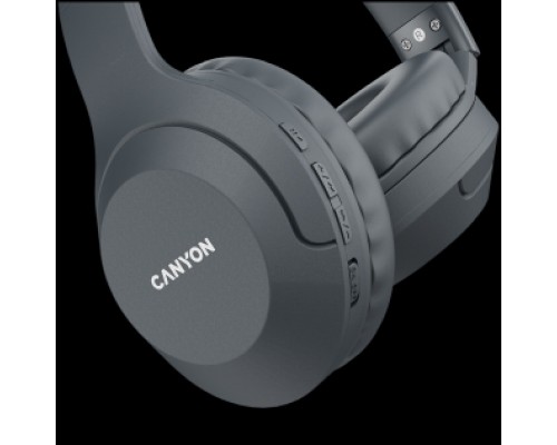 Наушники CANYON BTHS-3, Canyon Bluetooth headset,with microphone, BT V5.1 JL6956, battery 300mAh, Type-C charging plug, PU material, size:168*190*78mm, charging cable 30cm and audio cable 100cm, Dark grey