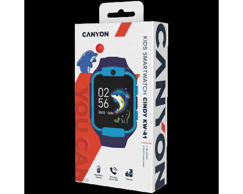 Умные часы CANYON Cindy KW-41, 1.69''IPS colorful screen 240*280, ASR3603C, Nano SIM card, 192+128MB, GSM(B3/B8), LTE(B1.2.3.5.7.8.20) 680mAh battery, built in TF card: 512MB, Blue, host: 53.3*42.3*14.5mm strap: 230*20mm, 36g