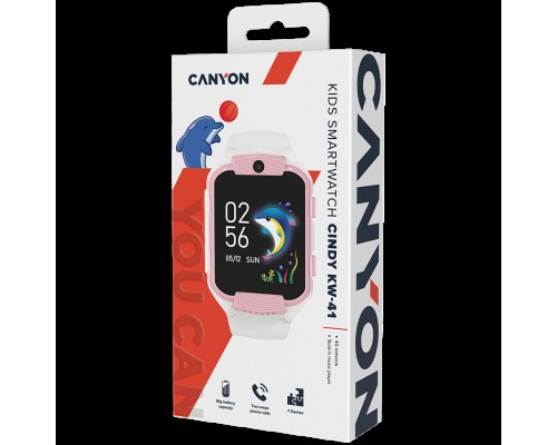 Умные часы CANYON Cindy KW-41, 1.69''IPS colorful screen 240*280, ASR3603C, Nano SIM card, 192+128MB, GSM(B3/B8), LTE(B1.2.3.5.7.8.20) 680mAh battery, built in TF card: 512MB, White Pink, host: 53.3*42.3*14.5mm strap: 230*20mm, 36g
