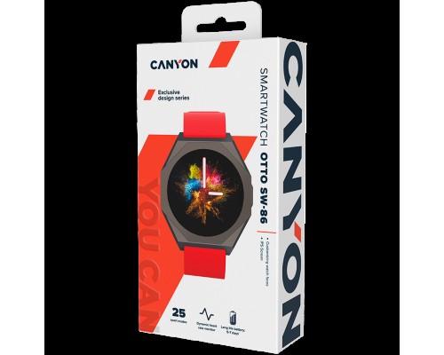 Умные часы CANYON Otto SW-86, Smart watch Realtek 8762DK LCD 1.3'' LTPS 360X360px, G+F 1+gesture 192KB Li-ion polymer battery 3.7v 280mAh,Gun aluminum alloy case middle frame+plastic bottom case+Warm red silicone strap+gun strap buckle. host:45.4*42.