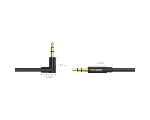 Кабель Vention аудио Jack 3,5 mm M/Jack 3,5 mm M угол 90  - 1м Черный