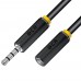 Удлинитель для гарнитуры GCR 0.15m jack 3,5mm/jack 3,5mm черный, желтая окантовка, 28AWG, M/F, GCR-53262