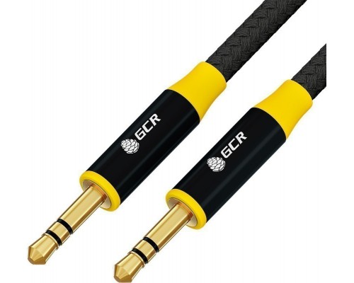 Кабель GCR  1.0m аудио jack 3.5mm/jack 3.5mm черный нейлон, GOLD, AL case черный, желтая окантовка, M/M, GCR-54244