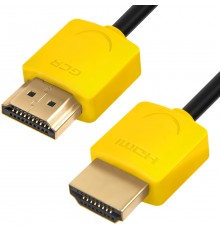Кабель Greenconnect  SLIM 0.5m HDMI 2.0, желтые коннекторы Slim, OD3.8mm, HDR 4:2:2, Ultra HD, 4K 60 fps 60Hz, 3D, AUDIO, 18.0 Гбит/с, 32/32 AWG, GCR-51584                                                                                               