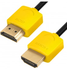 Кабель Greenconnect  SLIM 1.5m HDMI 2.0, желтые коннекторы Slim, OD3.8mm, HDR 4:2:2, Ultra HD, 4K 60 fps 60Hz, 3D, AUDIO, 18.0 Гбит/с, 32/32 AWG, GCR-51575                                                                                               