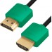 Кабель Greenconnect  SLIM 1.5m HDMI 2.0, зеленые коннекторы Slim, OD3.8mm, HDR 4:2:2, Ultra HD, 4K 60 fps 60Hz, 3D, AUDIO, 18.0 Гбит/с, 32/32 AWG, GCR-51581