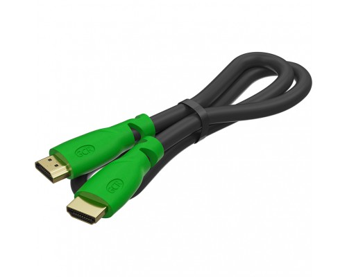 Кабель Greenconnect  1.0m, HDMI версия 2.0 HDR 4:2:2, Ultra HD, 4K 60 fps 60Hz/5K*30Hz, 3D, AUDIO, 18.0 Гбит/с, 28/28 AWG, OD7.3mm, тройной экран, черный, зеленые коннекторы, GCR-HM321-1.0m