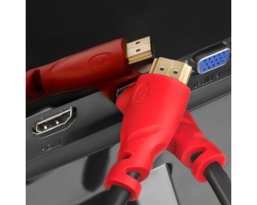 Кабель GCR  1.0m HDMI версия 1.4, черный, красные коннекторы, OD7.3mm, 30/30 AWG, позолоченные контакты, Ethernet 10.2 Гбит/с, 3D, 4K GCR-HM350-1.0m, экран