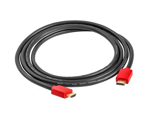 Кабель GCR  1.0m HDMI версия 1.4, черный, красные коннекторы, OD7.3mm, 30/30 AWG, позолоченные контакты, Ethernet 10.2 Гбит/с, 3D, 4K GCR-HM450-1.0m, экран