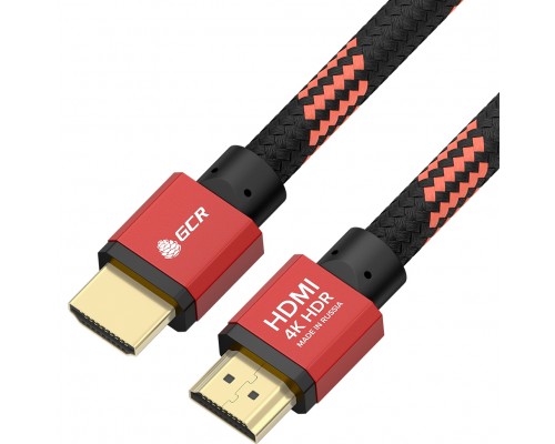 Кабель GCR PROF 1.0m HDMI 2.0, BICOLOR ECO Soft капрон, AL корпус красный, HDR 4:2:2, Ultra HD, 4K 60 fps 60Hz/5K*30Hz, 3D, AUDIO, 18.0 Гбит/с, 28AWG, GCR-54506