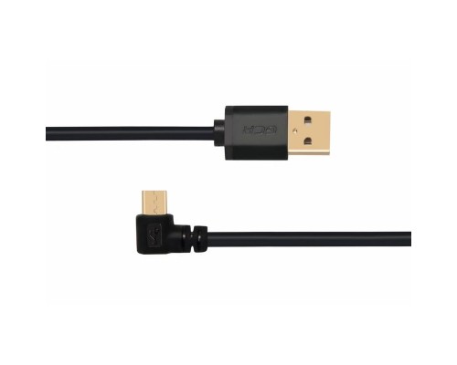 Greenconnect Кабель 0.15m USB 2.0, AM/microB 5pin угловой, черный, 28/28 AWG, экран, армированный, морозостойкий, GCR-UA8AMCB6-BB2S-0.15m