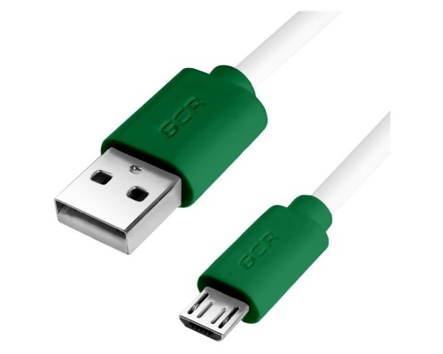 Greenconnect Кабель 0.5m USB 2.0, AM/microB 5pin, белый, зеленые коннекторы, 28/28 AWG, экран, армированный, морозостойкий, GCR-51499