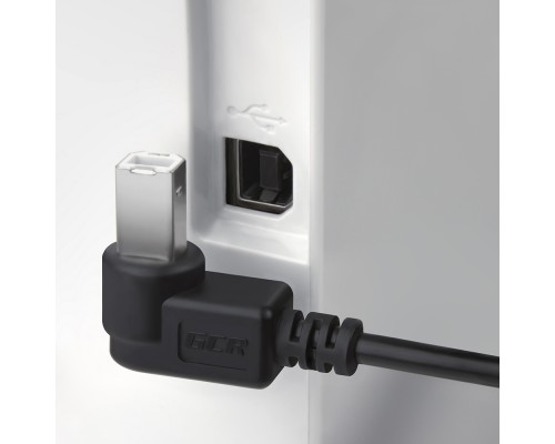 Greenconnect Кабель 1.0m USB 2.0, AM/BM угловой, черный, 28/28 AWG, экран, армированный, морозостойкий, GCR-UPC3M2-BB2S-1.0m