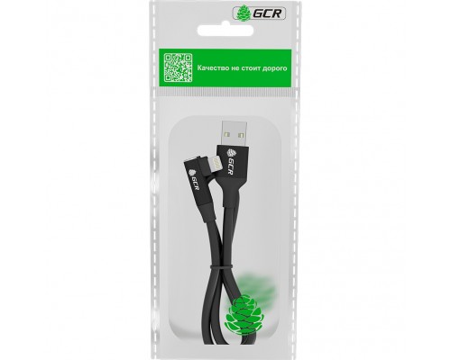 GCR Кабель PREMIUM 0.7m для iPhone, iPad, Air, AM/Lightning угловой, MFI, черный, AL case черный, 28/24 AWG, GCR-53436