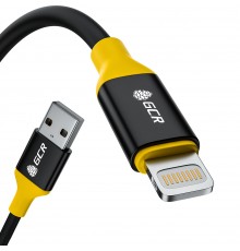 GCR Кабель 1.2m USB 2.0, AM/Lightning - поддержка всех IOS, MFI, черный, AL корпус черный, желтый ПВХ                                                                                                                                                     