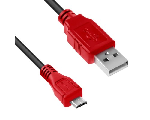 Кабель1.0m USB 2.0, AM/microB 5pin, черный, красные коннекторы