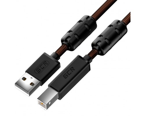 GCR Кабель PROF 0.75m USB 2.0, AM/BM, черно-прозрачный, ферритовые кольца, 28/24 AWG, экран, армированный, морозостойкий, GCR-51284