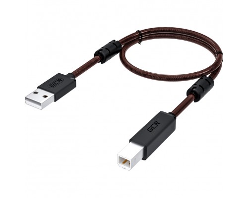 GCR Кабель PROF 0.75m USB 2.0, AM/BM, черно-прозрачный, ферритовые кольца, 28/24 AWG, экран, армированный, морозостойкий, GCR-51284