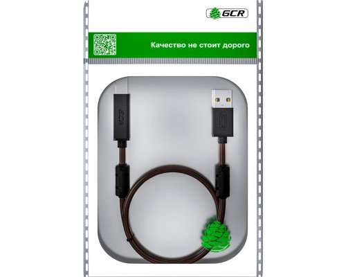 GCR Кабель PROF 0.75m USB 2.0, AM/BM, черно-прозрачный, ферритовые кольца, 28/24 AWG, экран, армированный, морозостойкий, GCR-51284