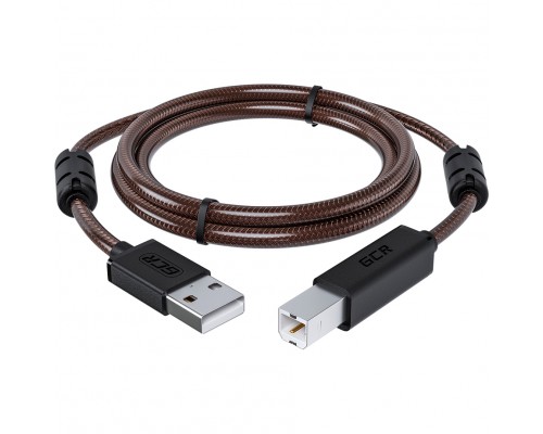 GCR Кабель PROF 3.0m USB 2.0, AM/BM, черно-прозрачный, ферритовые кольца, 28/24 AWG, экран, армированный, морозостойкий, GCR-52415