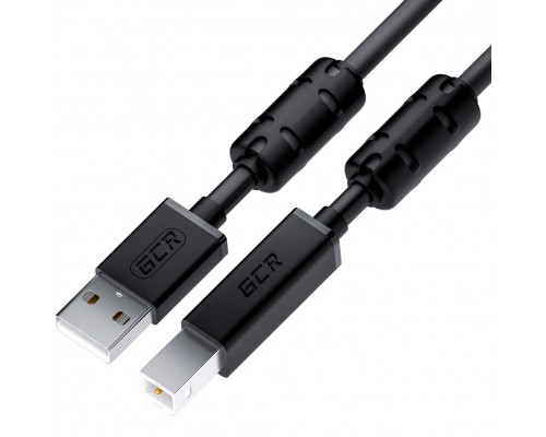 GCR Кабель PROF 3.0m USB 2.0, AM/BM, черный, ферритовые кольца, 28/24 AWG, экран, армированный, морозостойкий, GCR-52417