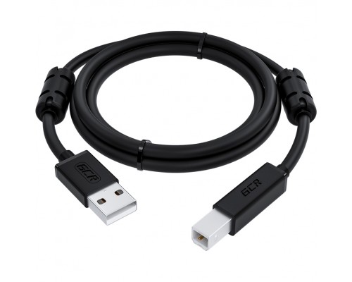 GCR Кабель PROF 3.0m USB 2.0, AM/BM, черный, ферритовые кольца, 28/24 AWG, экран, армированный, морозостойкий, GCR-52417