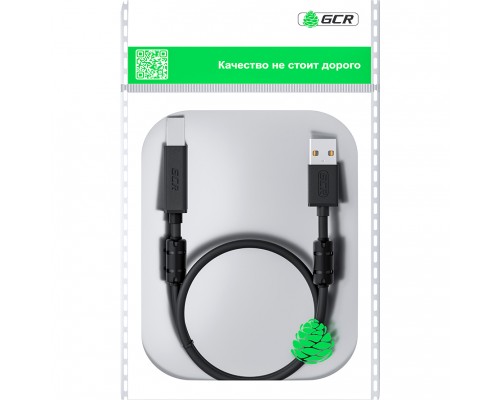 GCR Кабель PROF 3.0m USB 2.0, AM/BM, черный, ферритовые кольца, 28/24 AWG, экран, армированный, морозостойкий, GCR-52417