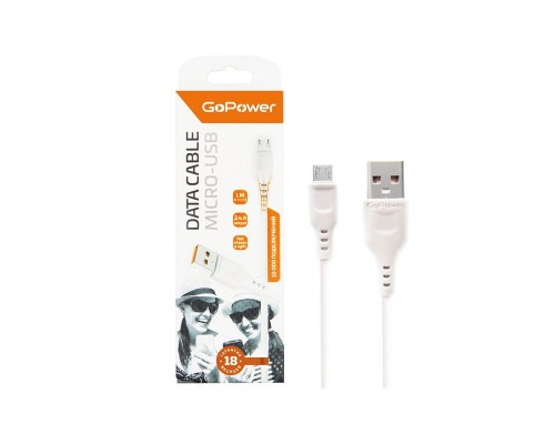 Кабель GoPower GP01M USB (m)-microUSB (m) 1.0м 2.4A ПВХ белый (1/800)